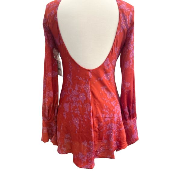 Free People Aries Mini Dress Red Pink Open Back NWT XS Sexy Party Cocktail Flaw - Picture 13 of 14